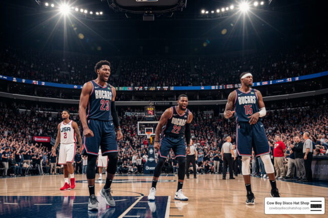NBA leading scorers in a packed arena under bright lights