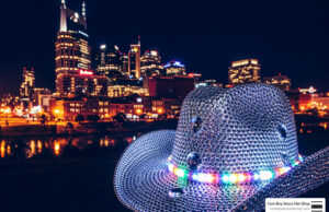 Disco Cowgirl Hat Styles That Are Taking Over Nashville disco cowgirl hat sparkling under Nashville skyline lights