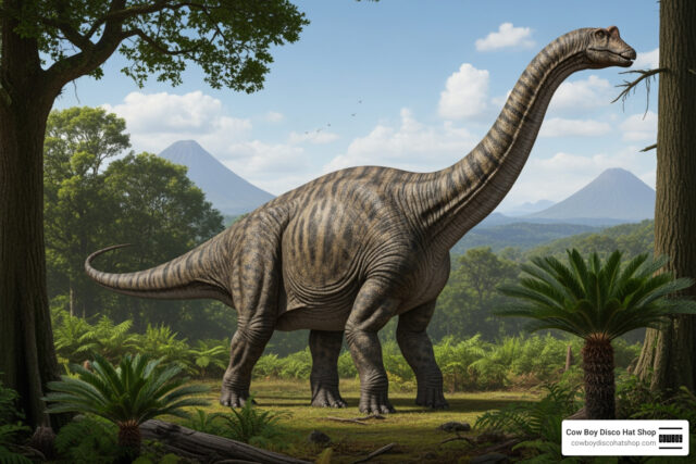 Nagatitan chaiyaphumensis life-sized reconstruction in Cretaceous forest