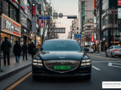 Speed Bump: Luxury Car Sales Plunge in South Korea luxury car with green license plate on Seoul street