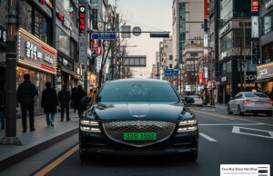 Speed Bump: Luxury Car Sales Plunge in South Korea luxury car with green license plate on Seoul street