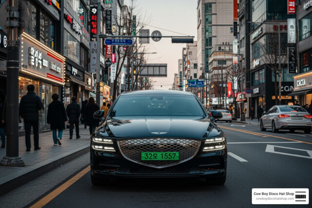 speed-bump-luxury-car-sales-plunge-in-south-korea-image luxury car with green license plate on Seoul street