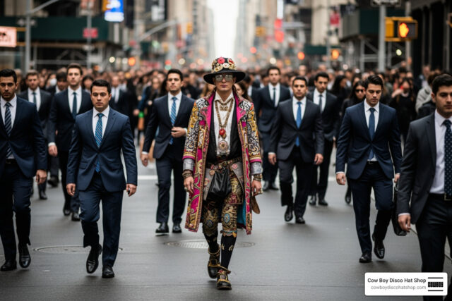 The Style Paradox looking unique in a mass-produced world crowded city street same outfits