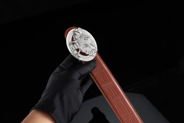 authentic cowboy belt hand-tooled leather silver buckle